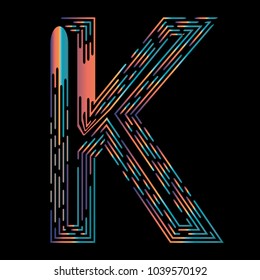 "K" Typographic Icon On Dark Background. Graphic Font For Your Design Background. Design Concept For Graphic, Banners, Presentations, Wallpaper, Reports. Vector Illustration.  Eps10