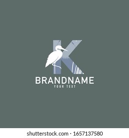 "K" Typographic Vector Icon Illustration. Heron Logo