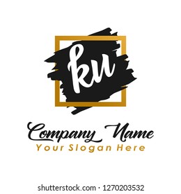 K U Initial handwriting logo vector