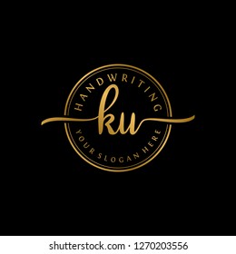 K U Initial handwriting logo vector