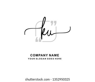 K U Initial Handwriting Logo Template