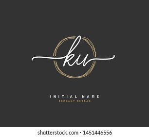 K U KU Beauty vector initial logo, handwriting logo of initial signature, wedding, fashion, jewerly, boutique, floral and botanical with creative template for any company or business.