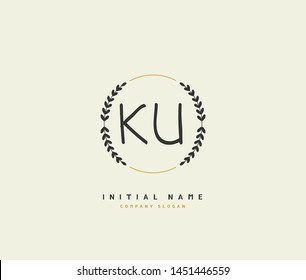 K U KU Beauty vector initial logo, handwriting logo of initial signature, wedding, fashion, jewerly, boutique, floral and botanical with creative template for any company or business.