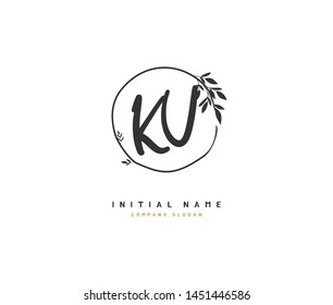 K U KU Beauty vector initial logo, handwriting logo of initial signature, wedding, fashion, jewerly, boutique, floral and botanical with creative template for any company or business.