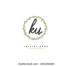 K U KU Beauty vector initial logo, handwriting logo of initial signature, wedding, fashion, jewerly, boutique, floral and botanical with creative template for any company or business.