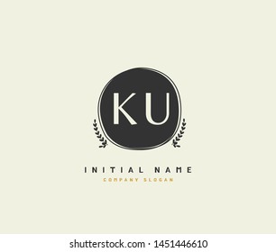 K U KU Beauty vector initial logo, handwriting logo of initial signature, wedding, fashion, jewerly, boutique, floral and botanical with creative template for any company or business.