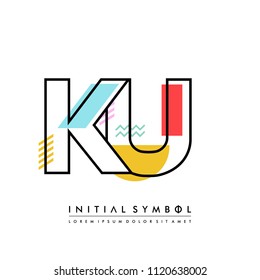 K U Memphis letter style, initial logo template vector full color.