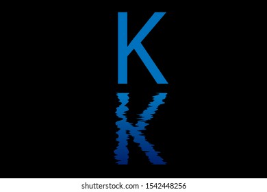 K uppercase letter with water reflection effect vector illustration. Wavy letter design for logo, emblem, label, card, company name, business or web page graphic element.