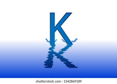 K uppercase letter with water reflection effect vector illustration. Wavy letter design for logo, emblem, label, card, company name, business or web page graphic element.