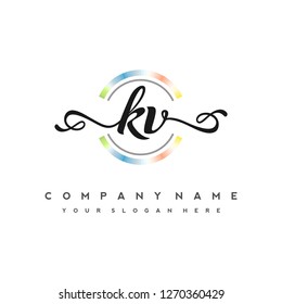 K V Initial handwriting logo vector