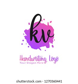 K V Initial handwriting logo vector