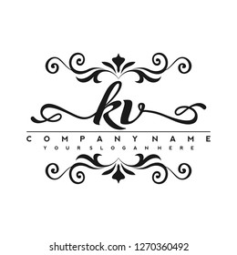 K V Initial handwriting logo vector