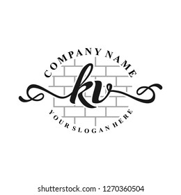 K V Initial handwriting logo vector