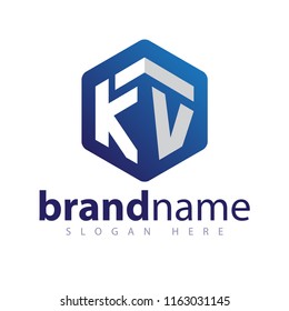 K V Initial letter hexagonal logo vector