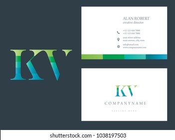 K & V joint logo multi color letters with business card template