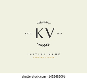 K V KV Beauty vector initial logo, handwriting logo of initial signature, wedding, fashion, jewerly, boutique, floral and botanical with creative template for any company or business.