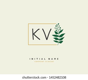 K V KV Beauty vector initial logo, handwriting logo of initial signature, wedding, fashion, jewerly, boutique, floral and botanical with creative template for any company or business.
