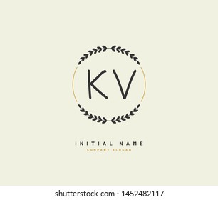 K V KV Beauty vector initial logo, handwriting logo of initial signature, wedding, fashion, jewerly, boutique, floral and botanical with creative template for any company or business.