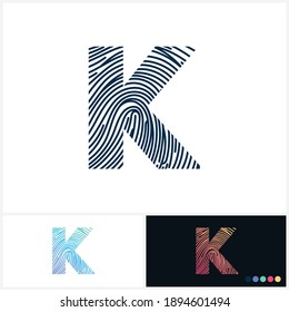 K Vector Letter base fingerprint logo for a modern world. Initial letter k illustration Icon Fingerprint Black and white and colorful Concept