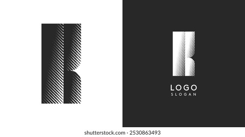 K vector letter. Sharp contrast monogram strike diagonal hatching for industrial yet modern look. High bold logo template. Logotype concept design for brand in tech, architecture, fashion