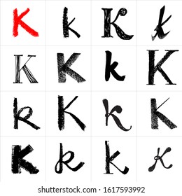 K. Vector letters. Hand drawn letters. Letters drawn using spray can, inkpen, highlighters and others materials. Variety materials, lines and devices. Set of templates.