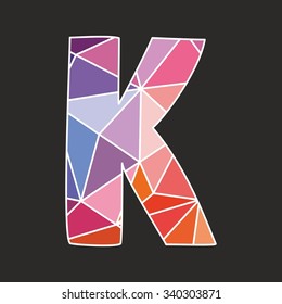 K vector low poly wrapping surface pastel colorful and white alphabet letter isolated on black background