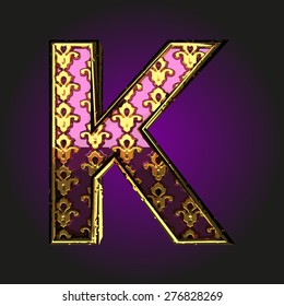 k  vector violet letter with gold