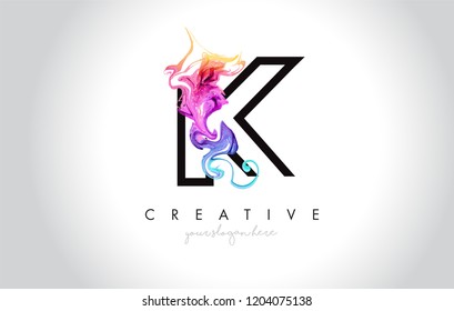 K Vibrant Creative Leter Logo Design with Colorful Smoke Ink Flowing Vector Illustration.