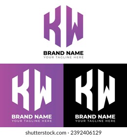 K W Double Letters Polygon Logo, Two letters K W logo design, Minimalist creative vector logo design template