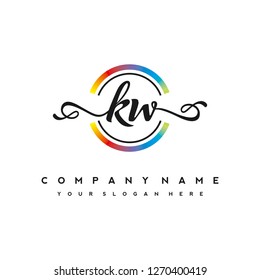 K W Initial handwriting logo vector