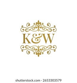 Logo de las iniciales K y W adorno dorado. Perfecto para la boda o el símbolo de socio de negocios