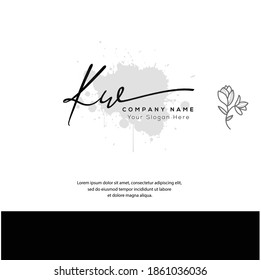 K W KW Escritura manuscrita inicial y logotipo de la firma. Logo inicial del vector de belleza .Moda, boutique, floral y botánica