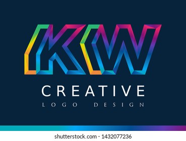 K W Logo. KW Letter Design Vector with Magenta blue and green yellow color.