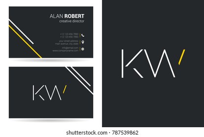 K & W logo stroke letter design with business card template