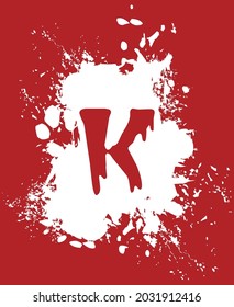 K - Blanco y rojo, alfabeto con efecto salpicado y pulverizado.
