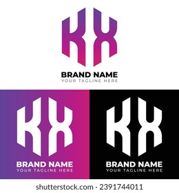 K X Double Letters Polygon Logo, Two letters K X logo design, Minimalist creative vector logo design template