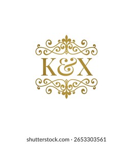 K and X initials logo ornament gold. Perfect for wedding or business partner symbol