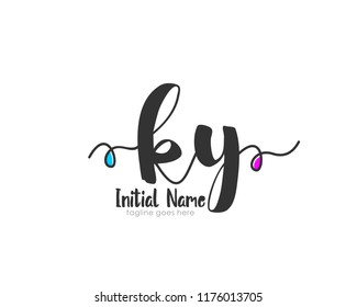 K Y Initial handwriting for logo template vector with abstract line