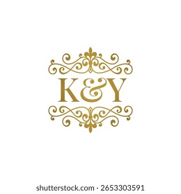 K e Y iniciais logotipo ornamento ouro. Perfeito para casamento ou símbolo de parceiro de negócios