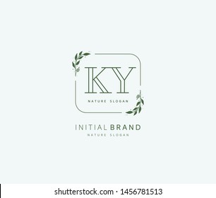 K Y KY Beauty vector initial logo, handwriting logo of initial signature, wedding, fashion, jewerly, boutique, floral and botanical with creative template for any company or business.