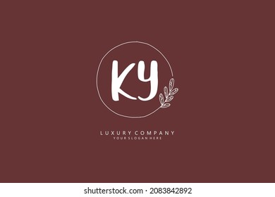 K Y KY logo, Initial lettering handwriting or handwritten for identity. Logo with signature and hand drawn style.