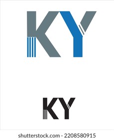 K and Y logo design. Ky logo vector. Blue and black letters. Construction company logo design