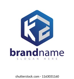 K Z Initial letter hexagonal logo vector