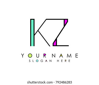 K & Z initial minimalist logo template vector