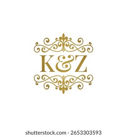 Logo de las iniciales K y Z adorno dorado. Perfecto para la boda o el símbolo de socio de negocios