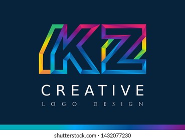 K Z Logo. KZ Letter Design Vector with Magenta blue and green yellow color.