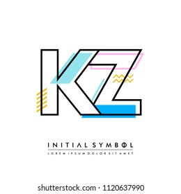 K Z Memphis letter style, initial logo template vector full color.