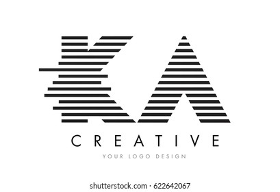   K A Zebra Letter Logo Design with Black and White Stripes Vector