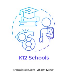 K12 schools blue gradient concept icon. Sport events, competition. Education materials. Round shape line illustration. Abstract idea. Graphic design. Easy to use in article, infographic
