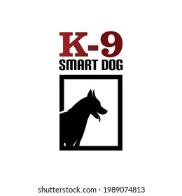 k-9 dog logo, silhouette of clever don on rectangle vector illustrations